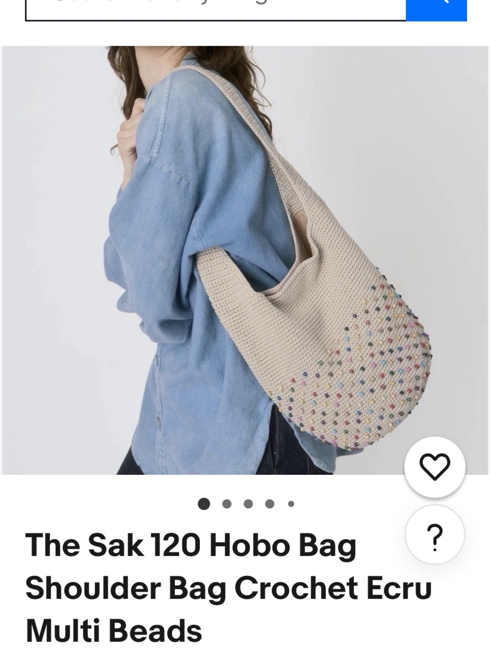 NEW The Sak Ecru Crochet Hobo with Multicolored Beads